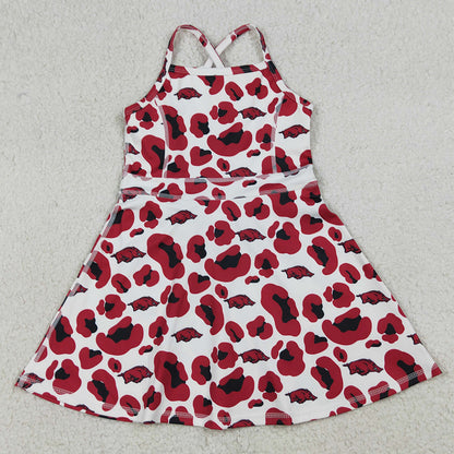 Baby Girls Dress Strap Leopard Arkansas Team Yoga Active Shorts Knee Length Dress GSD3636