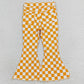 Baby Girls Jeans Orange Checkered Bell Flare Denim Pants P0468