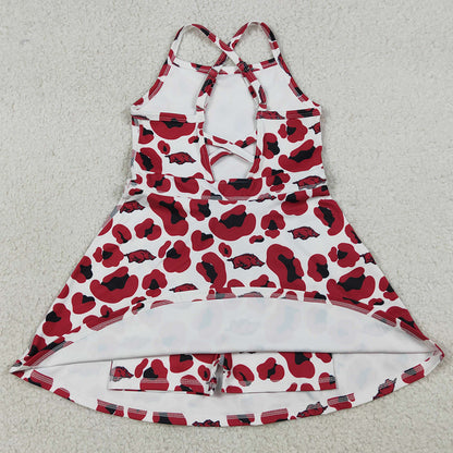 Baby Girls Dress Strap Leopard Arkansas Team Yoga Active Shorts Knee Length Dress GSD3636