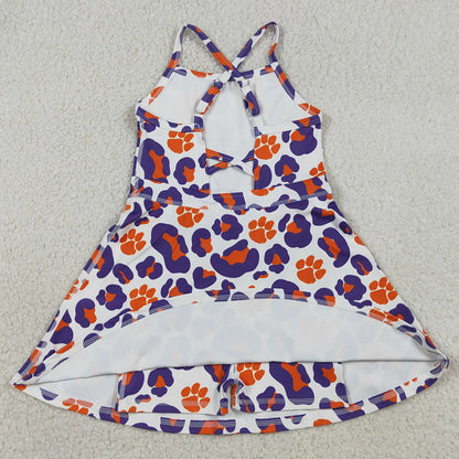Baby Girls Dress Strap Leopard Pawls Team Yoga Active Shorts Knee Length Dress GSD3687