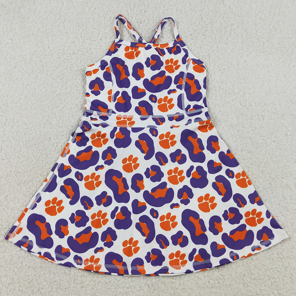Baby Girls Dress Strap Leopard Pawls Team Yoga Active Shorts Knee Length Dress GSD3687