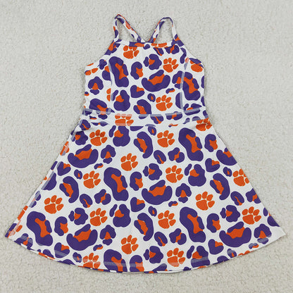Baby Girls Dress Strap Leopard Pawls Team Yoga Active Shorts Knee Length Dress GSD3687