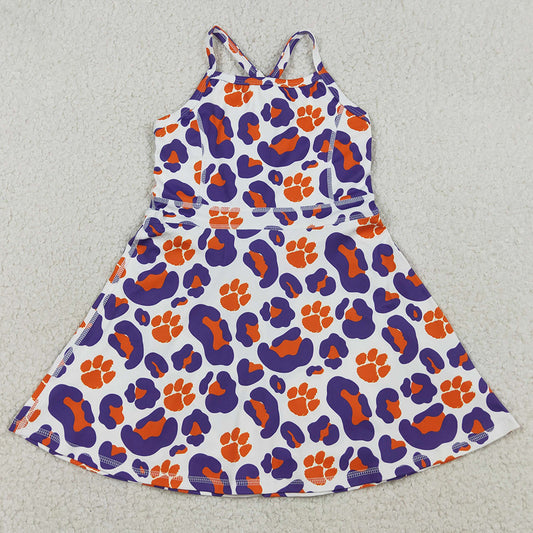 Baby Girls Dress Strap Leopard Pawls Team Yoga Active Shorts Knee Length Dress GSD3687