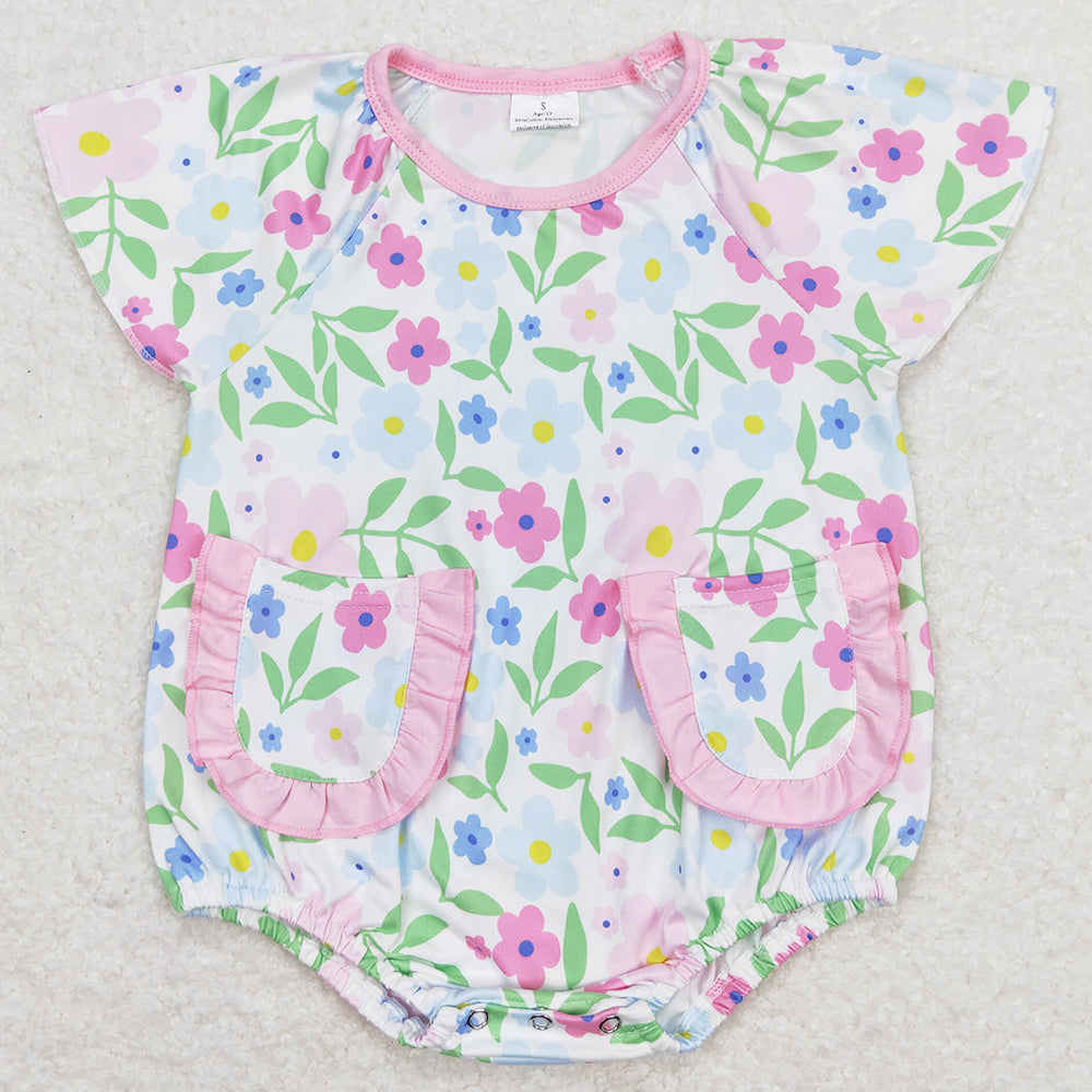 Baby Infant Girls Rompers Pink Flowers Flutter Sleeve Rompers SR1129