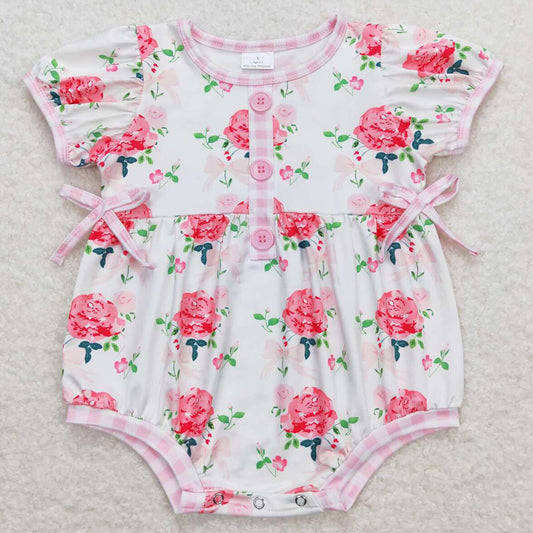 Summer Baby Infant Girls Rompers Pink Flowers Flutter Sleeve Rompers SR1160