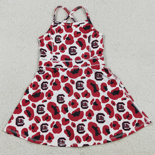 Baby Girls Dress Strap Red Leopard C Bulls Team Yoga Active Shorts Knee Length Dress GSD3633