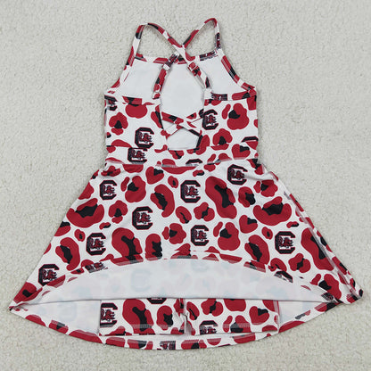 Baby Girls Dress Strap Red Leopard C Bulls Team Yoga Active Shorts Knee Length Dress GSD3633