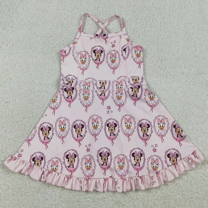 Baby Girls Dress Strap Cartoon Ducks Yoga Active Knee Length Dresses GSD3915