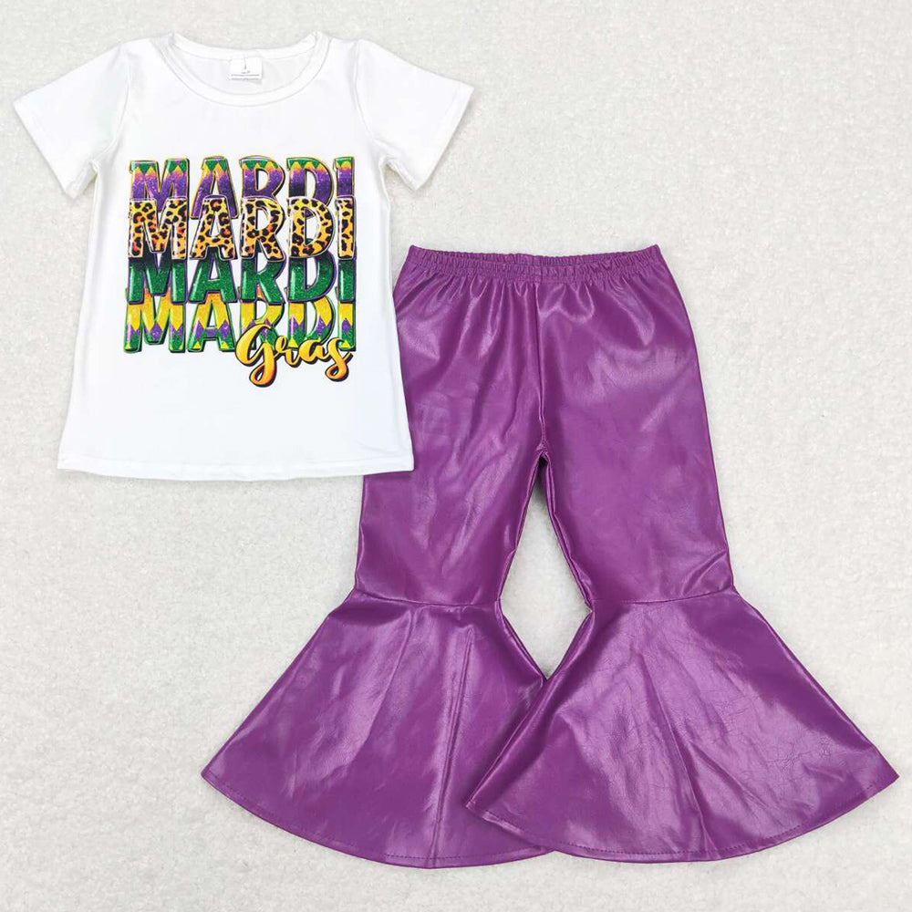 Mardi Gras Baby Girls Clothes Leather Pants Sets GSPO1281