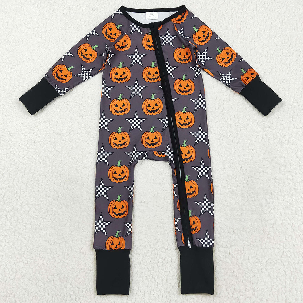 Baby Boys Rompers Halloween Stars Pumpkins Zipper Footie Rompers LR2464