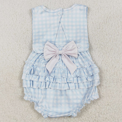 Baby Infant Girls Rompers Blue Checkered Bows Sleeveless Rompers SR2203
