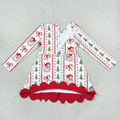 Baby Girls Dress Santa Candy Cane Christmas Yoga Active Short Bows Scallop Dress GLD1650