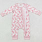 Baby Infant Girls Rompers Pink Checkered Bows Bamboo Zip Rompers LR1607