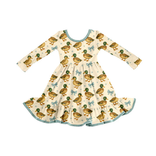 Preorder (moq 5)Baby Girls Cute Mallard Ducks Ruffle Knee Length Dresses 8.8