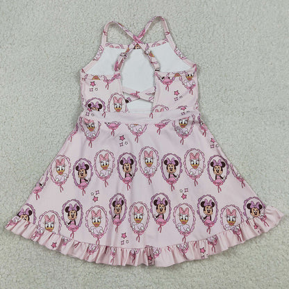 Baby Girls Dress Strap Cartoon Ducks Yoga Active Knee Length Dresses GSD3915