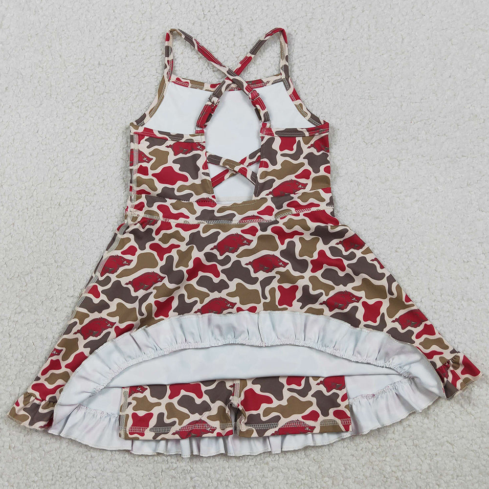 Baby Girls Dress Strap Camo Arkansas Team Yoga Active Shorts Ruffle Knee Length Dresses GSD3587