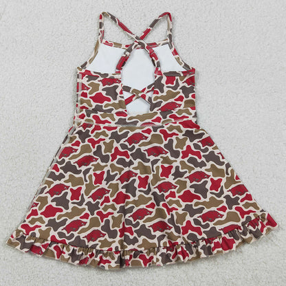 Baby Girls Dress Strap Camo Arkansas Team Yoga Active Shorts Ruffle Knee Length Dresses GSD3587