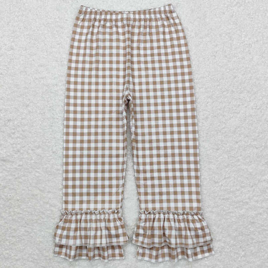 Baby Girls Pants Khaki Checkered Ruffle Pants P0607