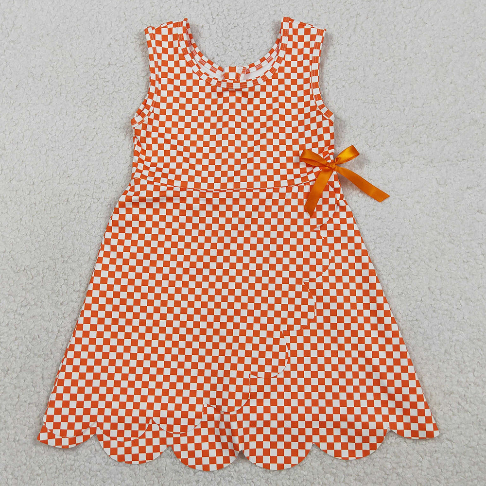 Baby Girls Dress Orange Checked Yoga Active Scallop Shorts Knee Length Dresses GSD3428