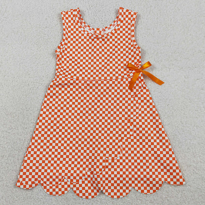 Baby Girls Dress Orange Checked Yoga Active Scallop Shorts Knee Length Dresses GSD3428
