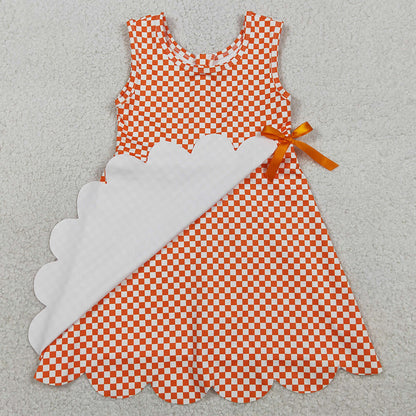 Baby Girls Dress Orange Checked Yoga Active Scallop Shorts Knee Length Dresses GSD3428