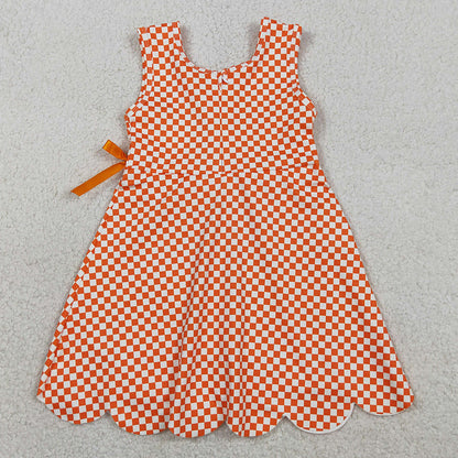 Baby Girls Dress Orange Checked Yoga Active Scallop Shorts Knee Length Dresses GSD3428