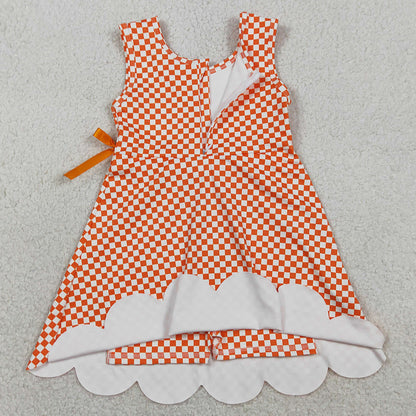 Baby Girls Dress Orange Checked Yoga Active Scallop Shorts Knee Length Dresses GSD3428