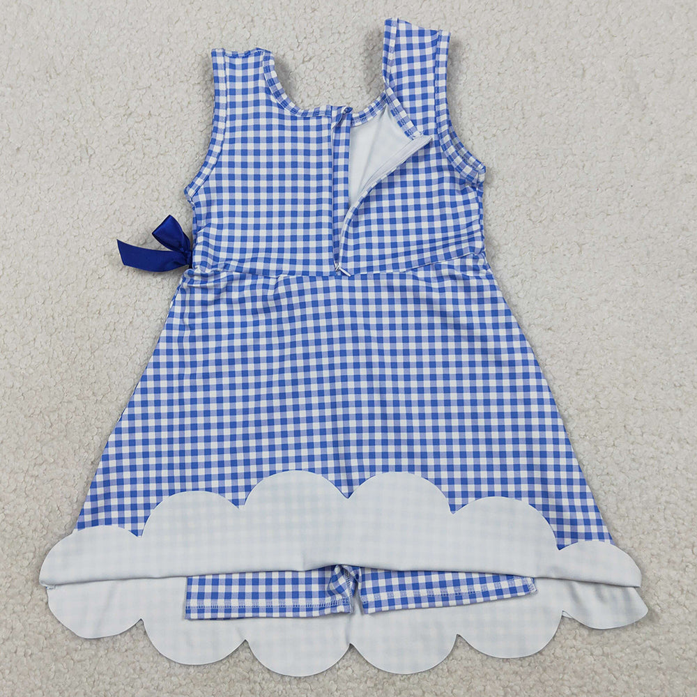 Baby Girls Dress Blue Checked Yoga Active Scallop Shorts Knee Length Dresses GSD3427