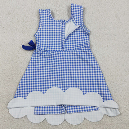 Baby Girls Dress Blue Checked Yoga Active Scallop Shorts Knee Length Dresses GSD3427