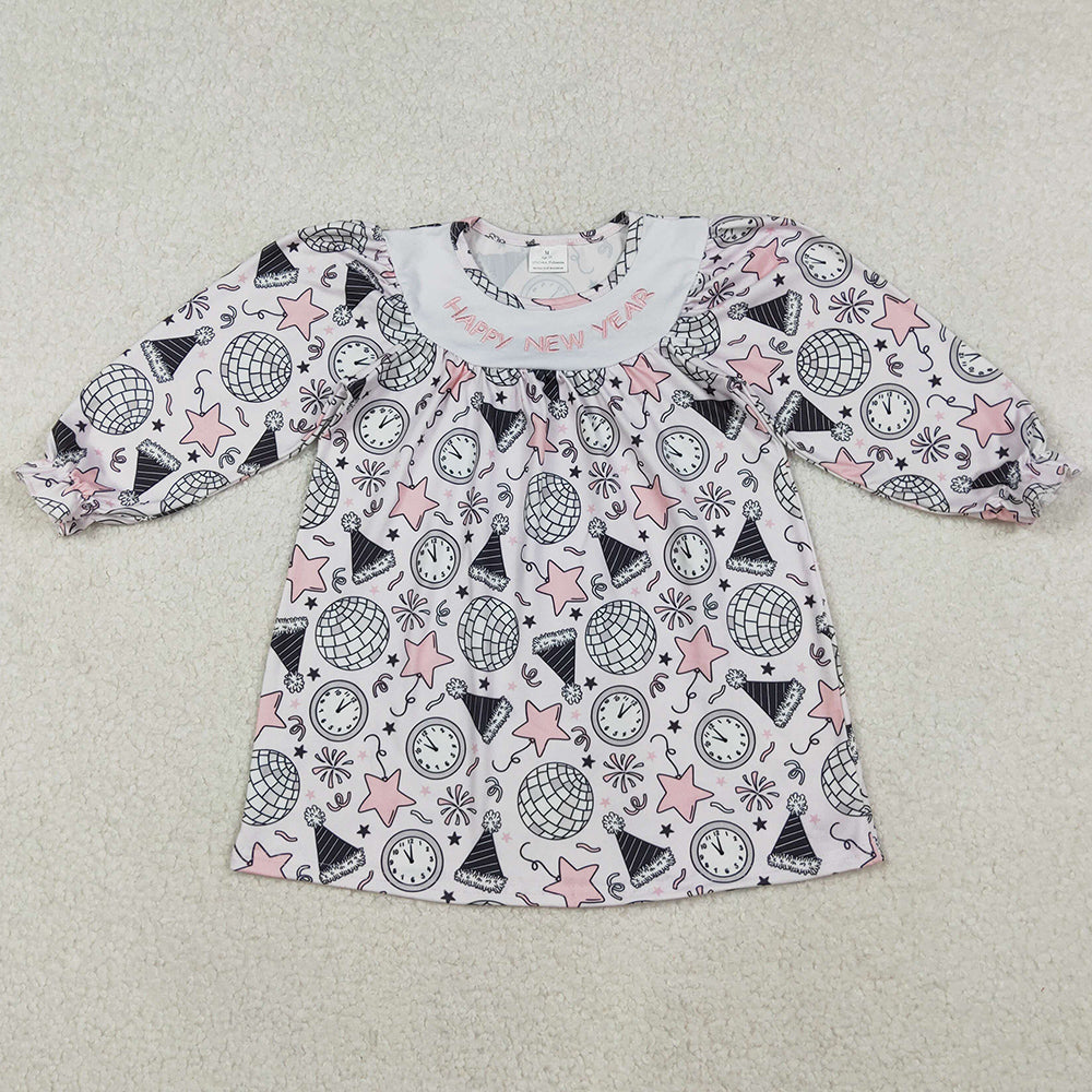 Baby Girls Dress Embroidery Happy New Year Stars Firework Knee Length Dresses GLD1231 10.13