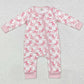 Baby Infant Girls Rompers Pink Checkered Bows Bamboo Zip Rompers LR1607