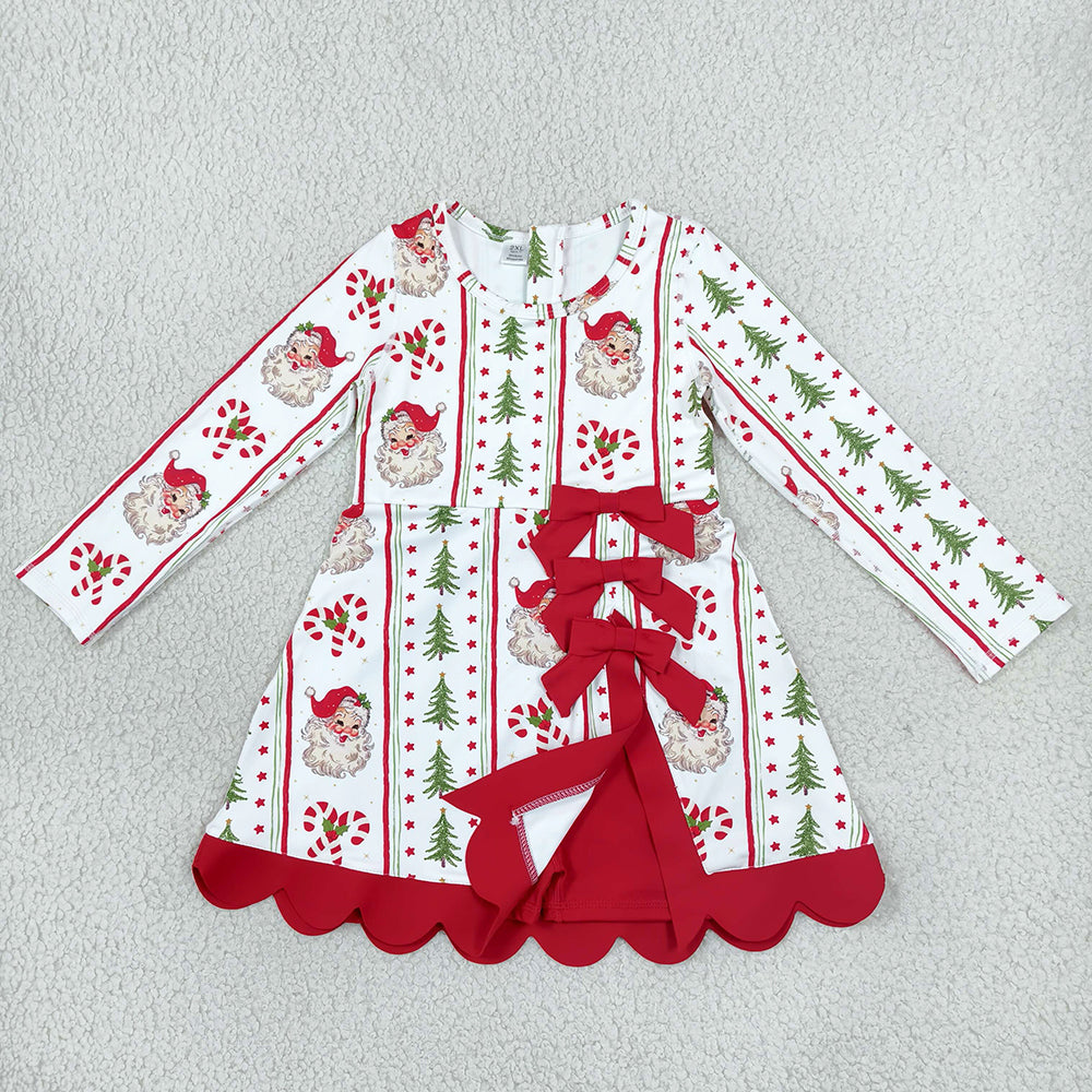 Baby Girls Dress Santa Candy Cane Christmas Yoga Active Short Bows Scallop Dress GLD1650