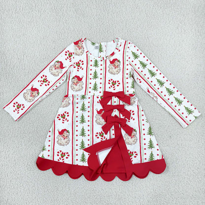 Baby Girls Dress Santa Candy Cane Christmas Yoga Active Short Bows Scallop Dress GLD1650