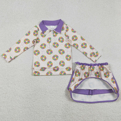 Baby Girls Clothes Mardi Gras Donuts Zipper Pullover Top Skirt Shorts Clothes Sets GLD1332 11.22