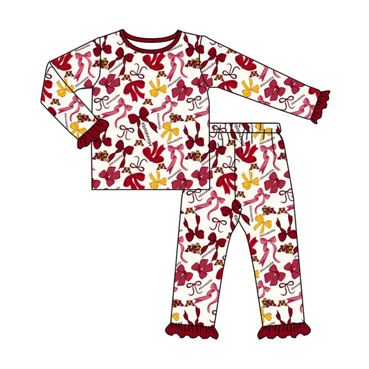 Preorder MOQ 5 Long sleeves M red yellow bow kids girls team pajamas 8.25