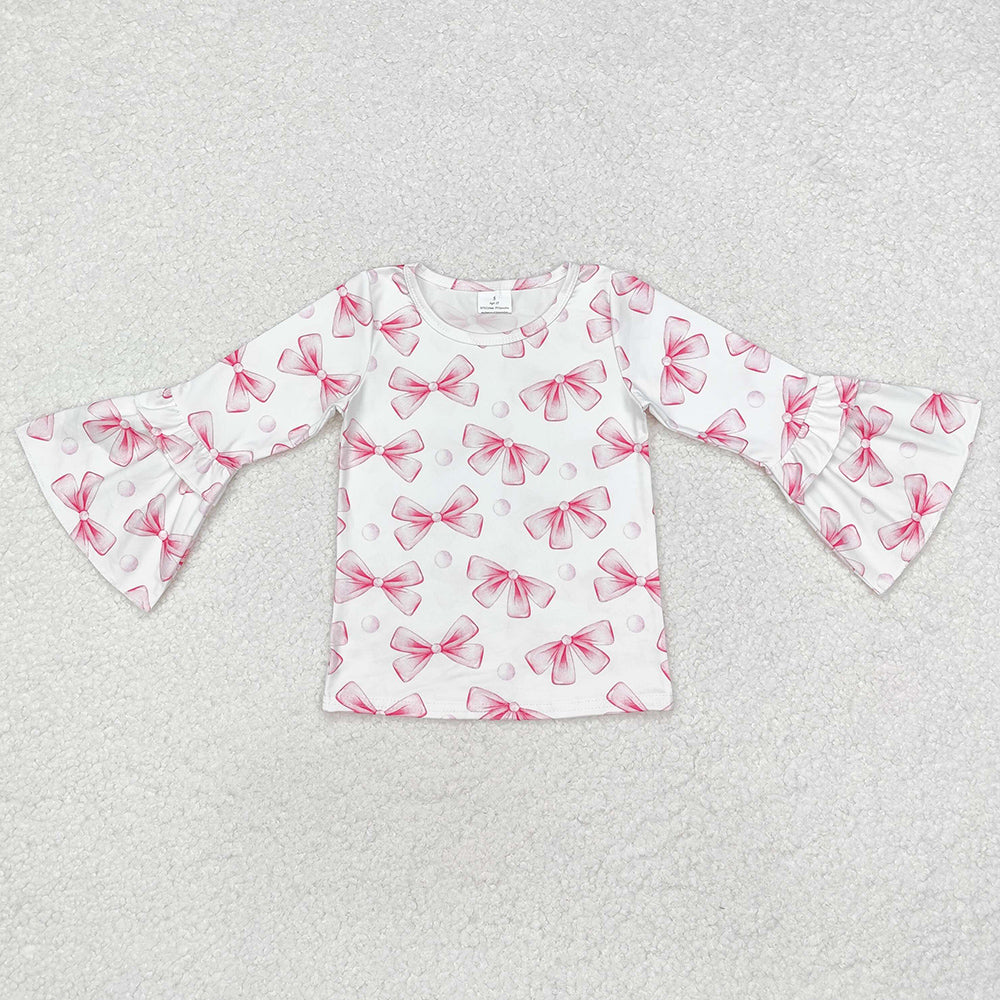 Baby Girls Clothes Tops Pink Bows Long Sleeve Tee Shirts Tops GT0779