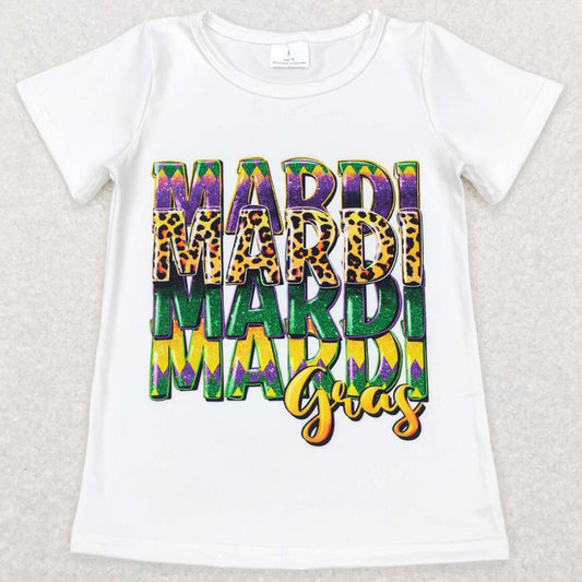 Baby Girls Clothes T-shirt White Mardi Gras Short Sleeve Tee Shirts Tops GT0442