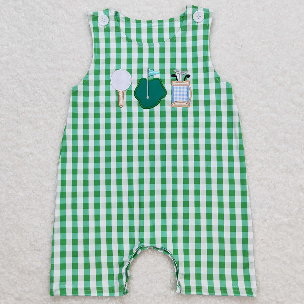 Baby Infant Boys Romper Green Checkered Golf Rompers SR0796