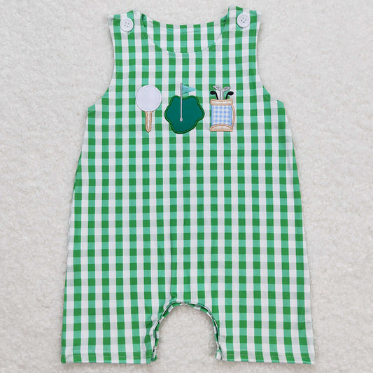 Baby Infant Boys Romper Green Checkered Golf Rompers SR0796