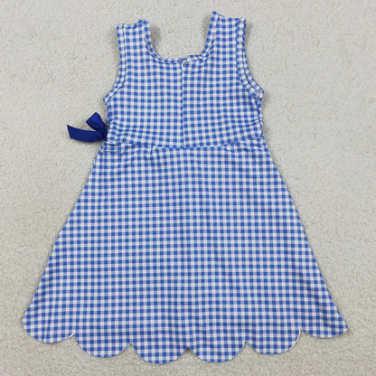 Baby Girls Dress Blue Checked Yoga Active Scallop Shorts Knee Length Dresses GSD3427