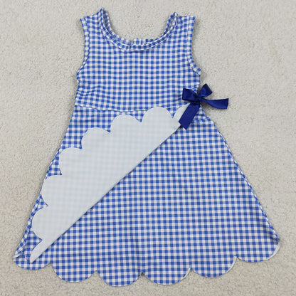 Baby Girls Dress Blue Checked Yoga Active Scallop Shorts Knee Length Dresses GSD3427