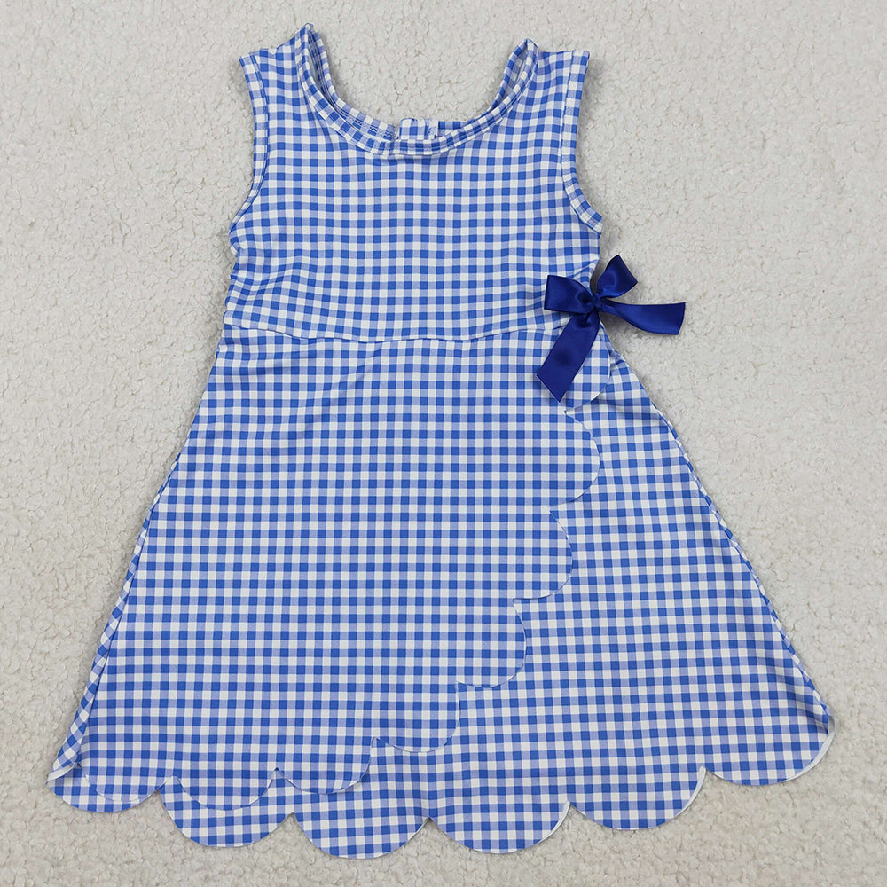 Baby Girls Dress Blue Checked Yoga Active Scallop Shorts Knee Length Dresses GSD3427