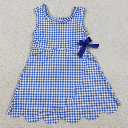 Baby Girls Dress Blue Checked Yoga Active Scallop Shorts Knee Length Dresses GSD3427