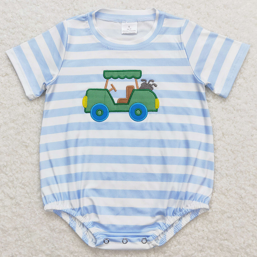 Baby Infant Boys Rompers Blue Stripes Golf Truck Rompers SR0795