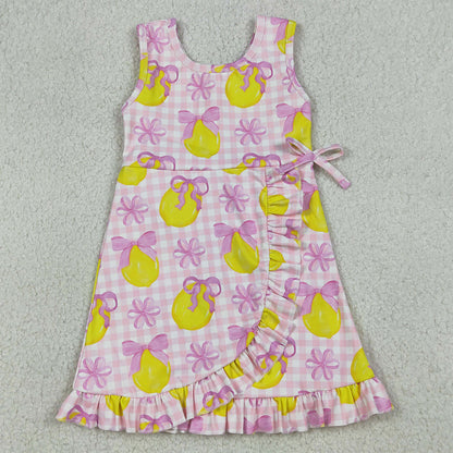 Baby Girls Dress Pink Checked Bows Lemons Yoga Active Shorts Ruffle Knee Length Dress GSD3683