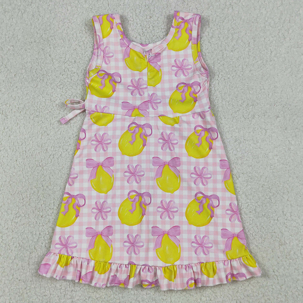 Baby Girls Dress Pink Checked Bows Lemons Yoga Active Shorts Ruffle Knee Length Dress GSD3683