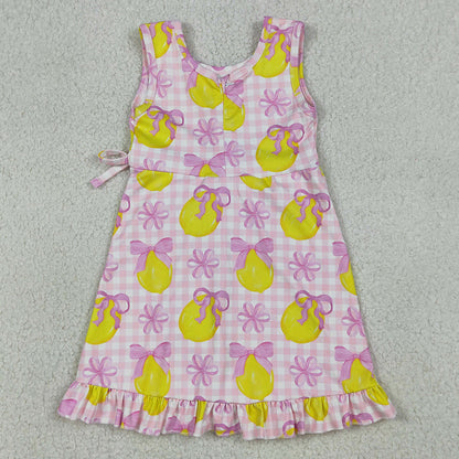 Baby Girls Dress Pink Checked Bows Lemons Yoga Active Shorts Ruffle Knee Length Dress GSD3683