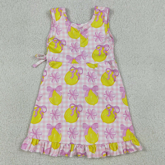 Baby Girls Dress Pink Checked Bows Lemons Yoga Active Shorts Ruffle Knee Length Dress GSD3683