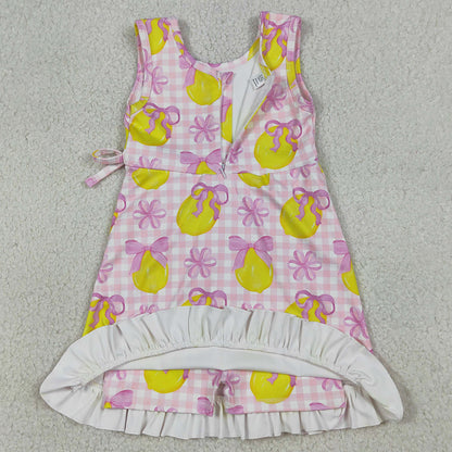 Baby Girls Dress Pink Checked Bows Lemons Yoga Active Shorts Ruffle Knee Length Dress GSD3683