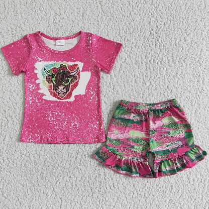 Cute Girls Summer Clothes Set Short Sleeve Shorts Boutique Baby Girls Clothing Outfits GSSO0074